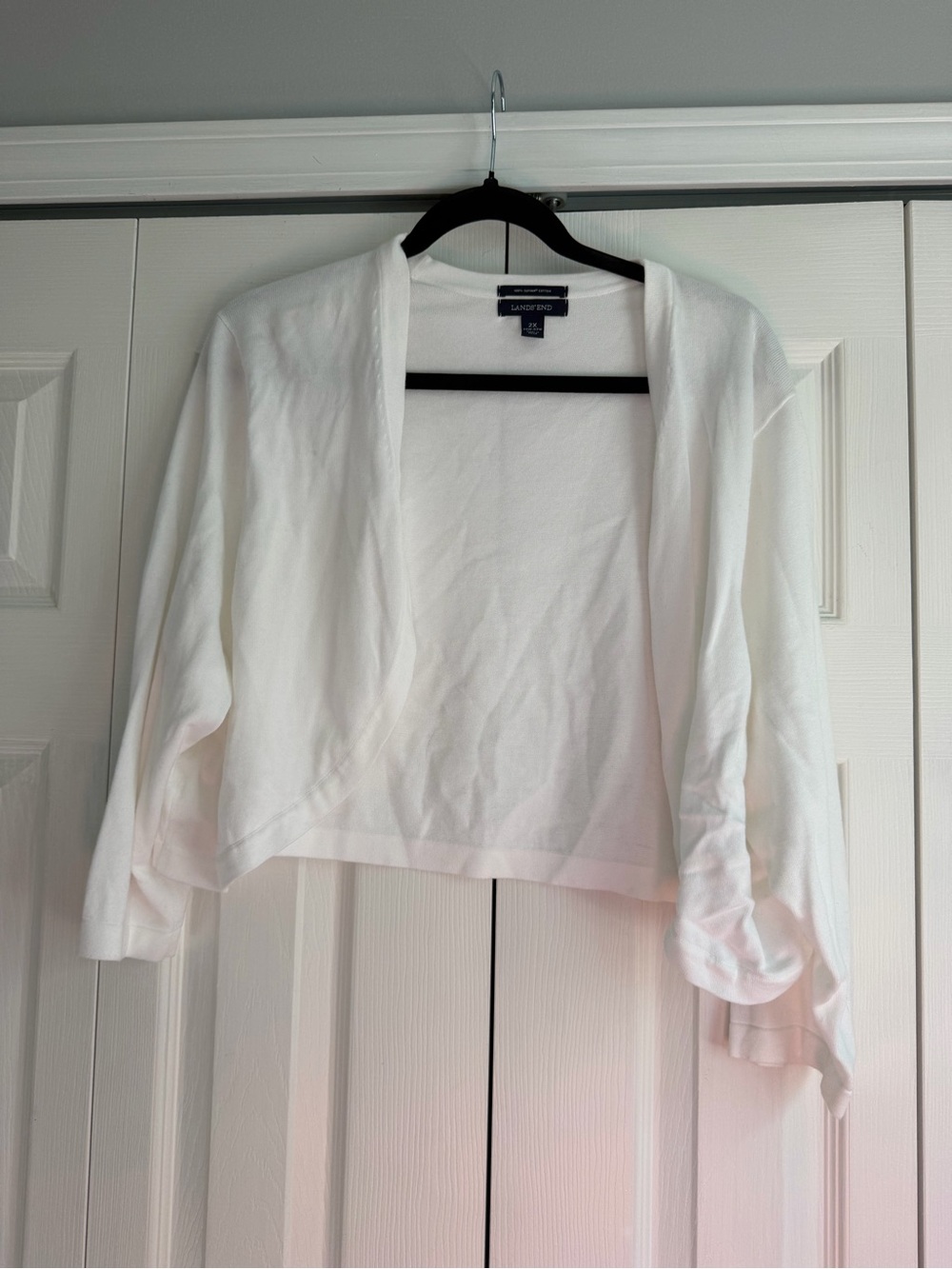 Lands' End White Open-Front Cropped Cardigan Shrug